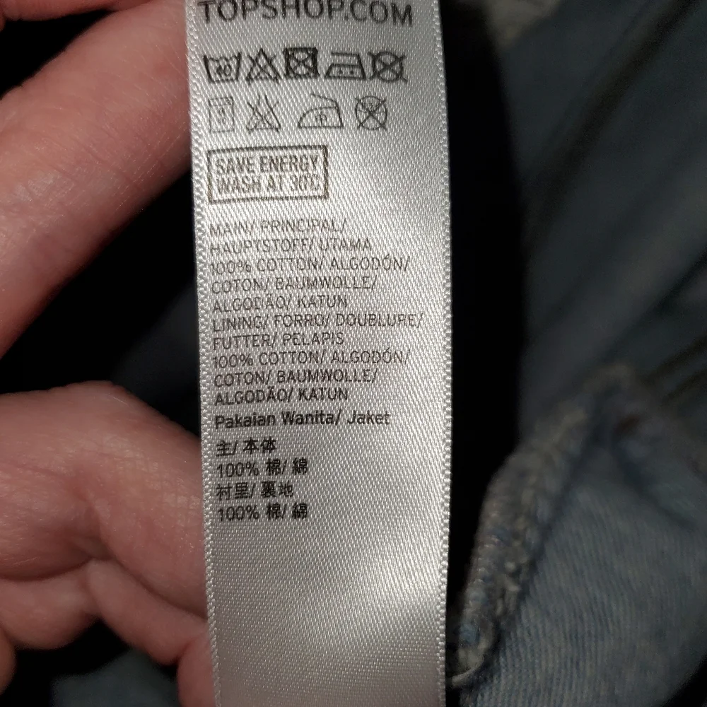 Topshop Moto Distressed Blue Denim Jacket, Oversized 6 - Picture 7 of 8